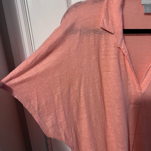 Chicos 100% Linen Easy Henley Top size 3 us xxl peach salmon coral pink beach - Picture 5 of 7